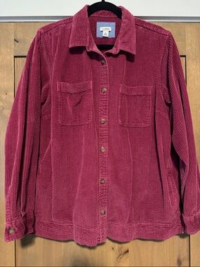 L.L. Bean Wide Whale Corduroy Button Down Shirt/Shacket Womens L Pink chore coat